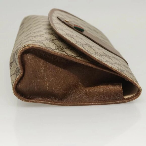 GUCCI GG Supreme Web Sherry Line Clutch Bag PVC Beige - Picture 5 of 15